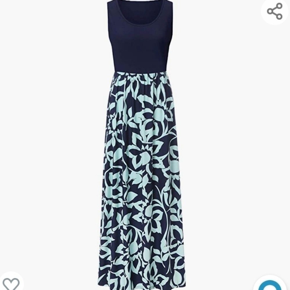 Women's Floral Maxi Sleeveless Dress Navy & Aqua - Size XXL